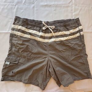 Merona grey white stripe swim trunks men’s‎ XXL drawstring pockets